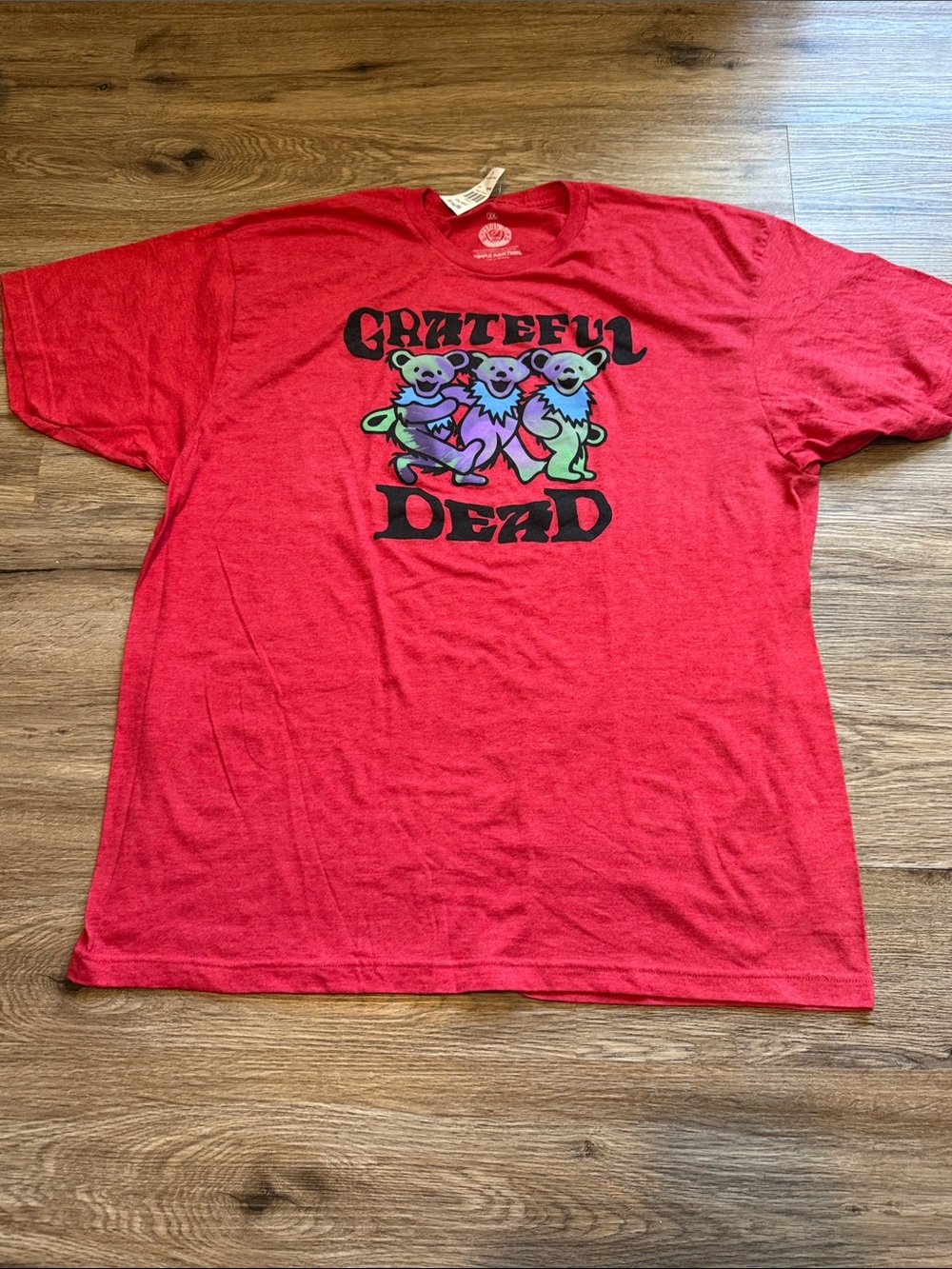 Grateful Dead Red Tee with Multi-Color Dancing Bears